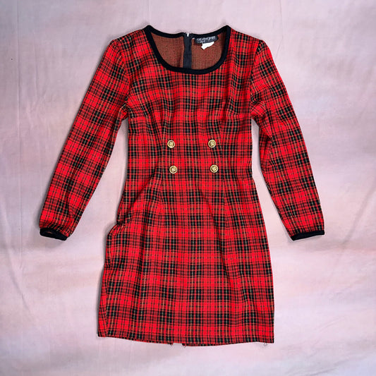 VINTAGE 80s RED TARTAN MINI DRESS