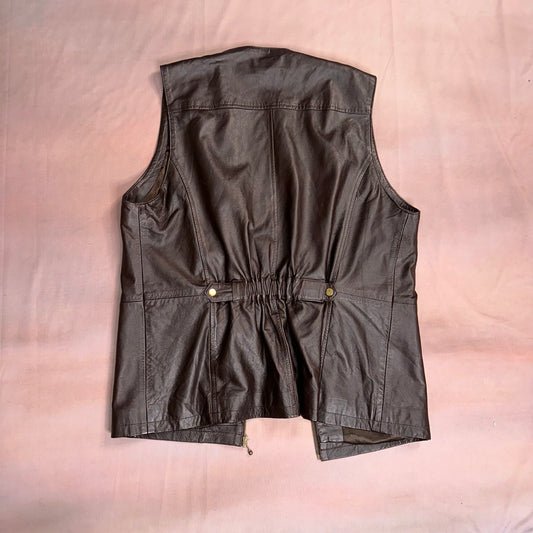 VINTAGE 90s CHOCOLATE BROWN LEATHER UTILITY VEST