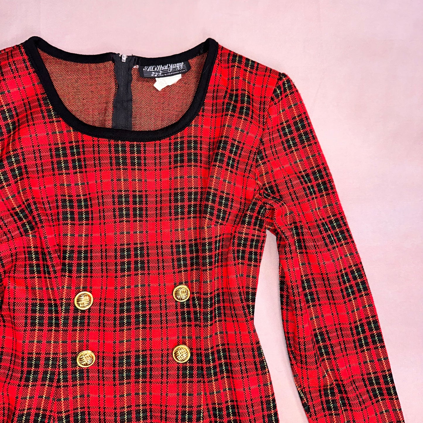 VINTAGE 80s RED TARTAN MINI DRESS