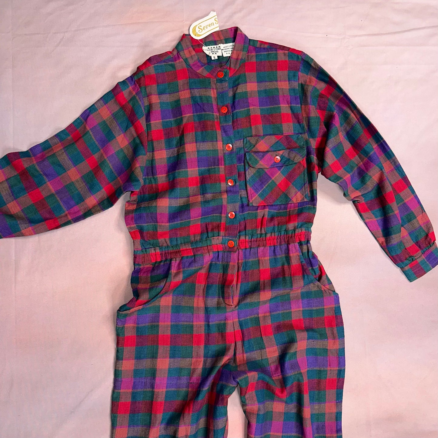 VINTAGE 70s 80s DEADSTOCK TARTAN COTTON JUMPSUIT