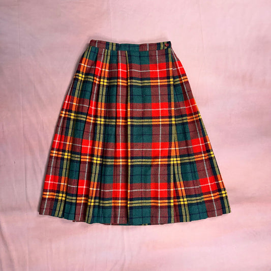 VINTAGE 80s 100% WOOL TARTAN MIDI SKIRT