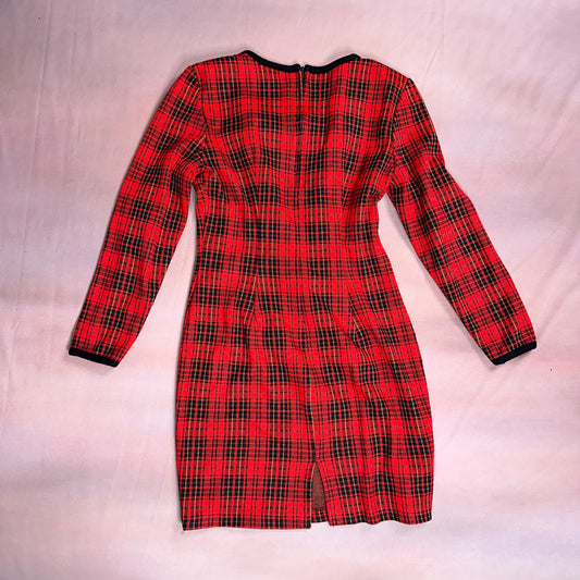 VINTAGE 80s RED TARTAN MINI DRESS