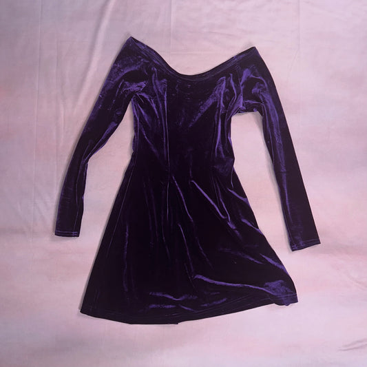 VINTAGE 90s PURPLE VELVET SKATER MINI DRESS