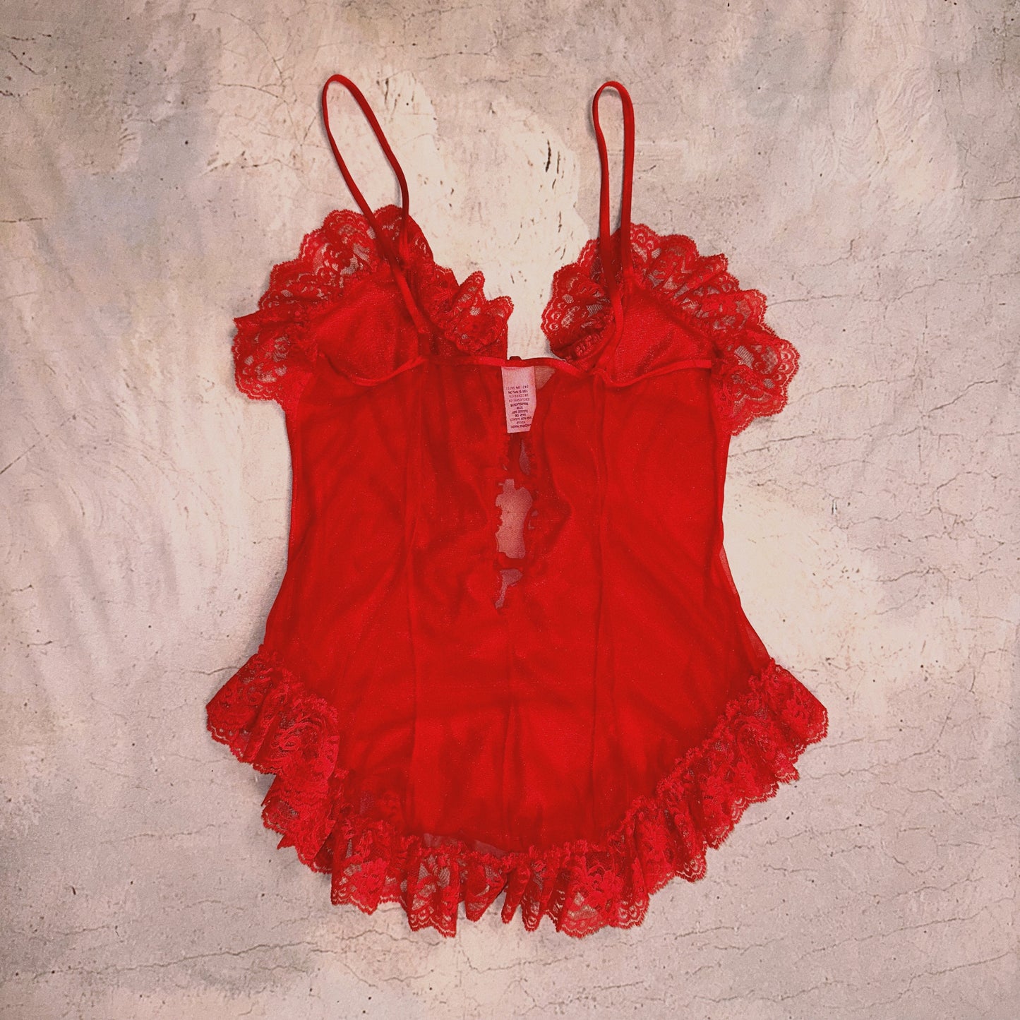 VINTAGE 80s 90s RED RUFFLE CAMI TOP